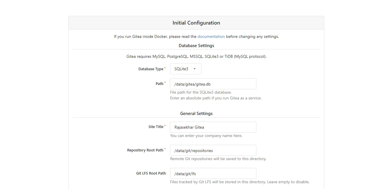 Gitea Initial Configuration