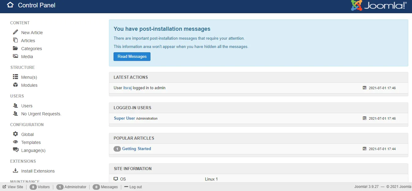 Joomla Admin Control Panel