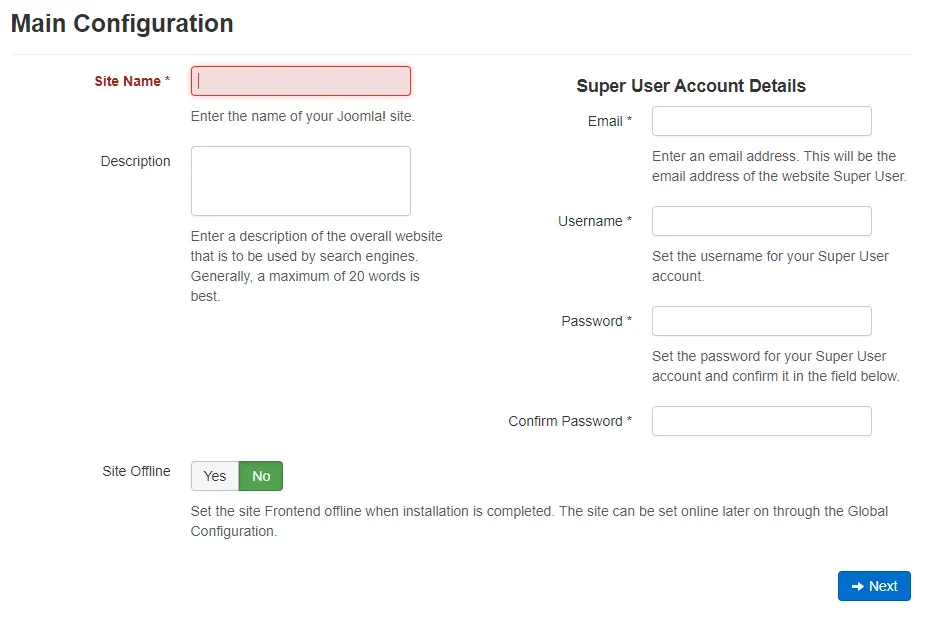 Joomla Site &#x26; Admin User Details