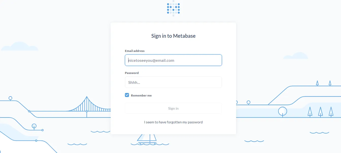 Metabase login page