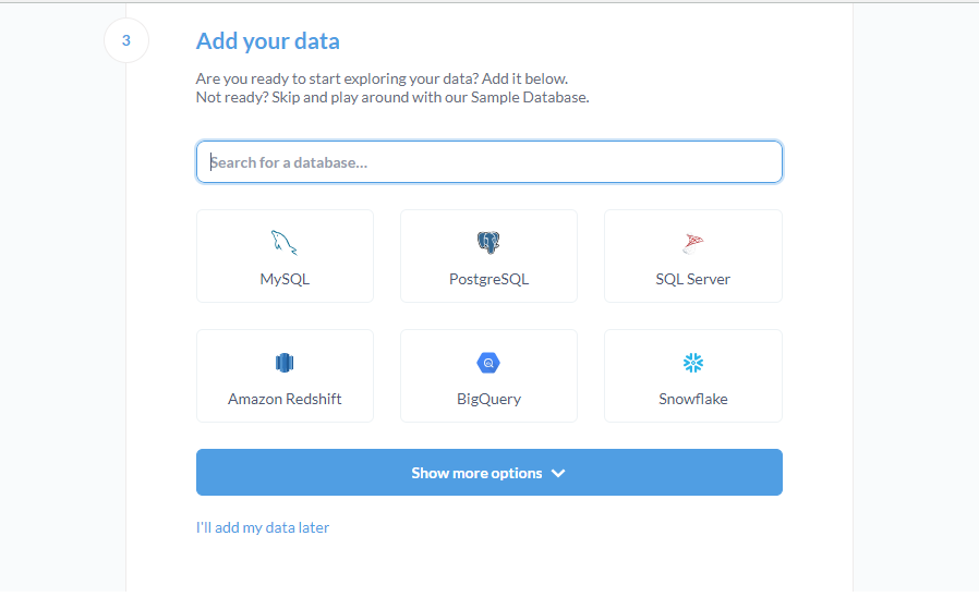 Metabase Add Data page