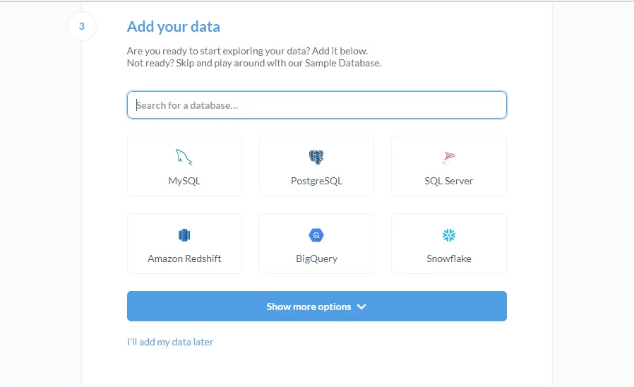 Metabase Add Data page