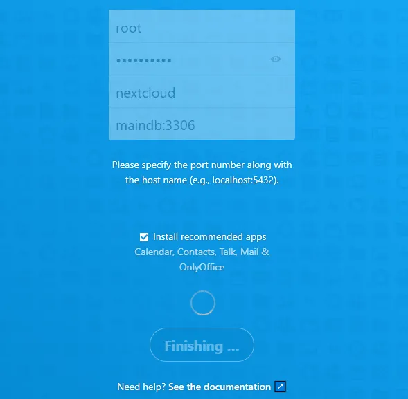 Nextcloud Finalize Installation