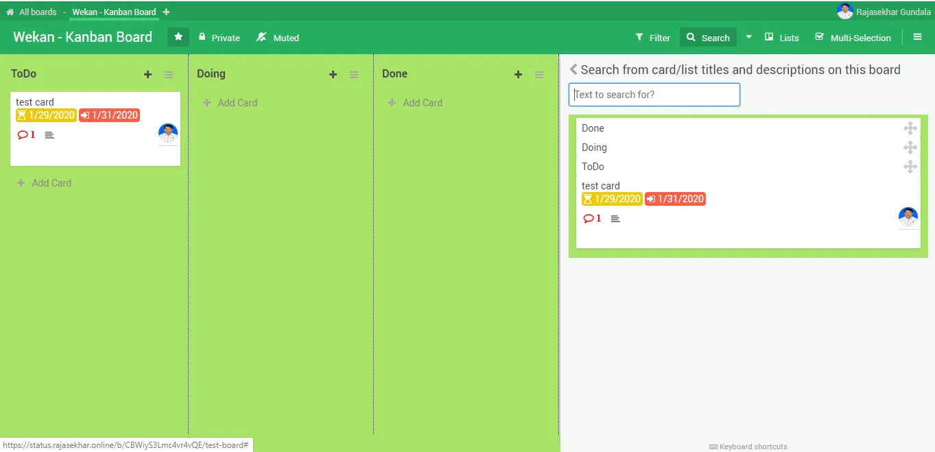 Wekan Board Search