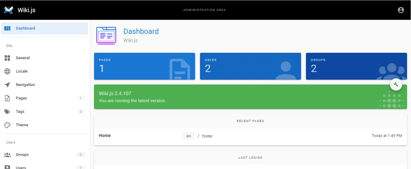 Wiki.js Dashboard